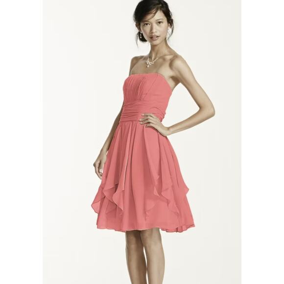 David's Bridal Strapless Chiffon Dress WMNS 2 Layered Skirt Pleated Zip F14169 - Picture 1 of 10